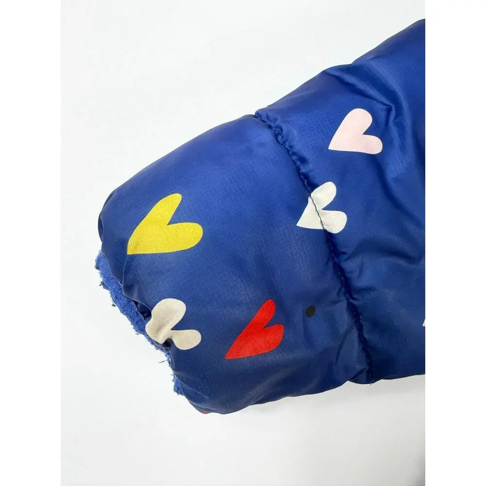 Hanna Andersson Reversible Down Puffer Jacket Heart Print Blue Size 5